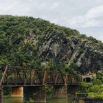 A bridge spanning a river in Harpers Ferry, West Virginia